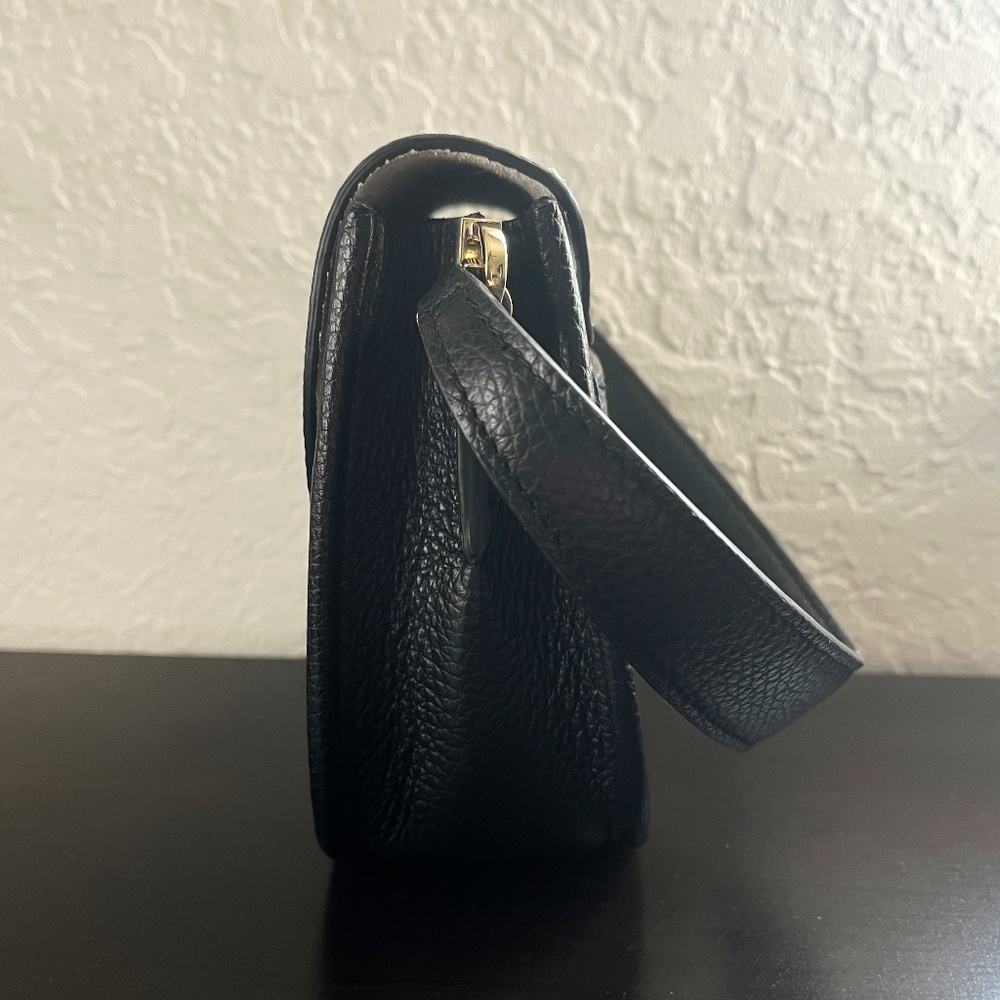 Black and White Crossbody Shoulder Bag with Gold Accent - Picture 8 of 11